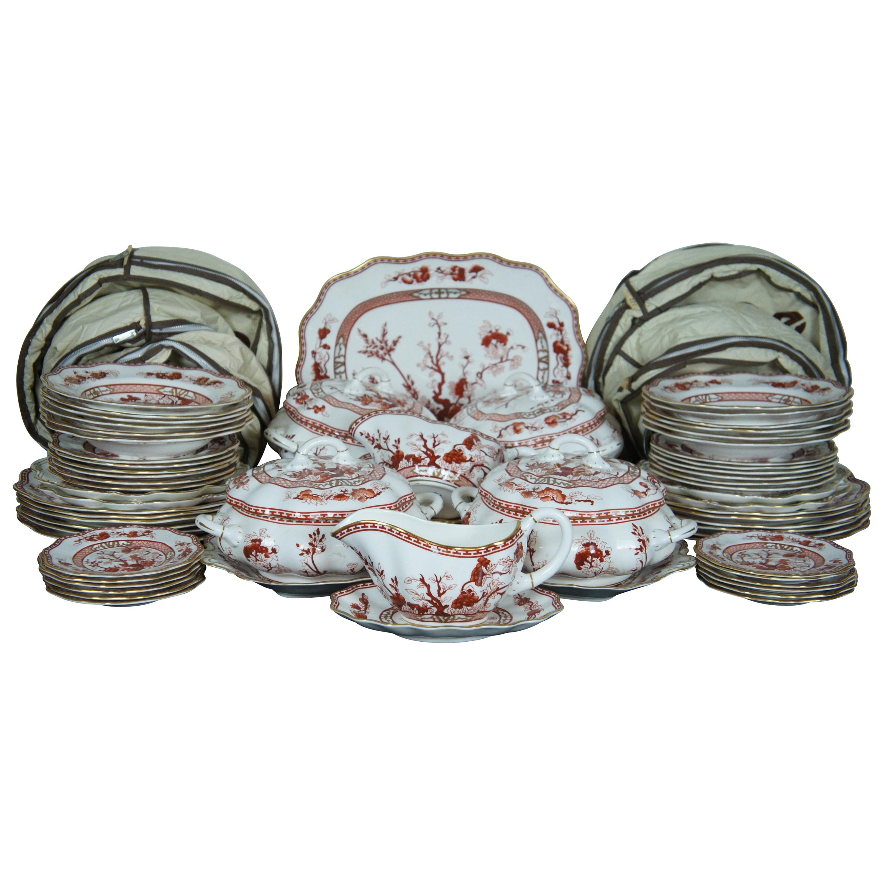 68 Pc English Coalport Indian Tree Coral Scalloped Dinnerware Service Set for 12