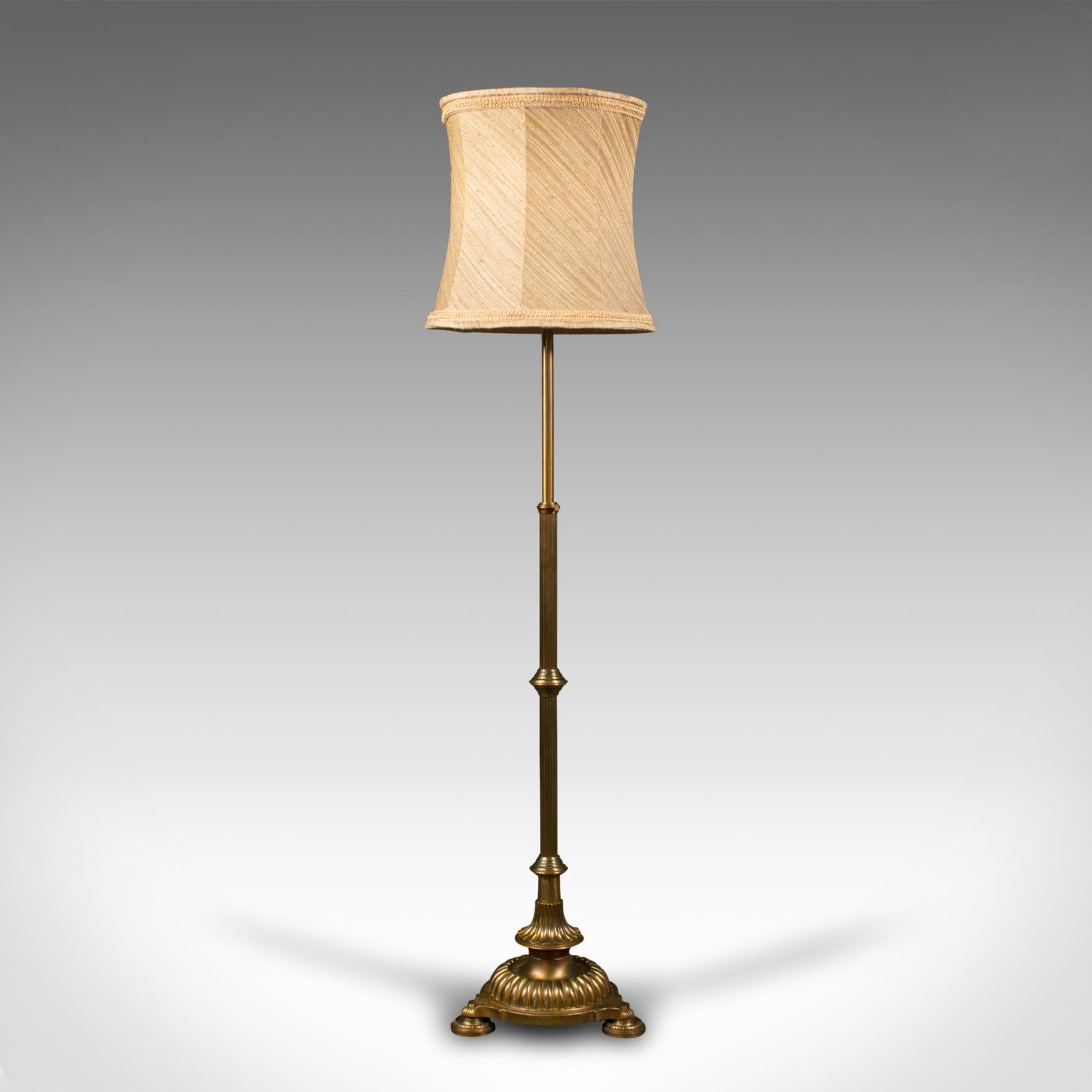 British Vintage Standard Lamp, English, Brass, Adjustable Reading Light, 1940 For Sale