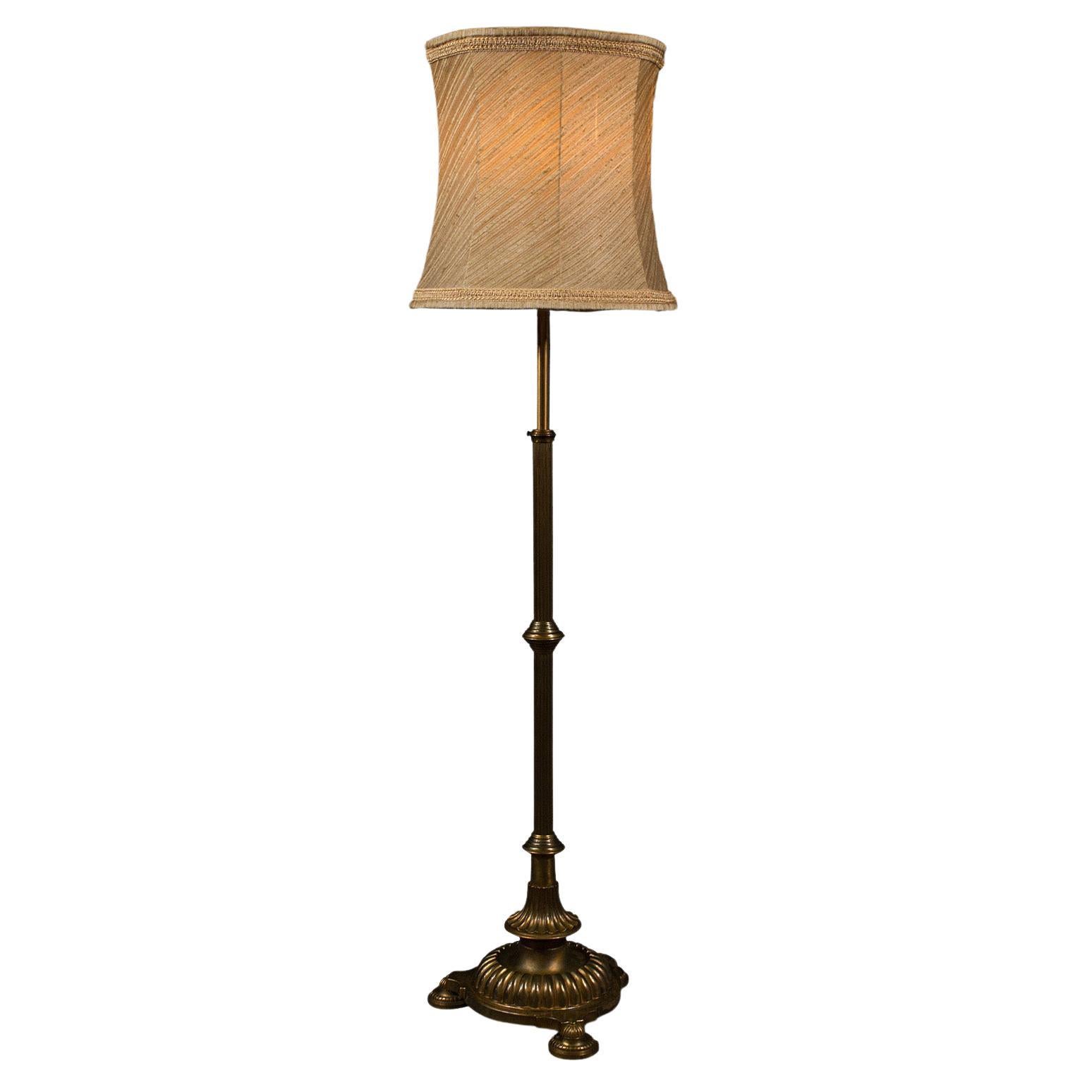 Vintage Standard Lamp, English, Brass, Adjustable Reading Light, 1940 For Sale