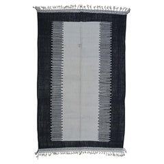 6'8" x 10'8" Noir Nero, Bianco Fatto a mano in lana marocchina  Tappeto a trama piatta