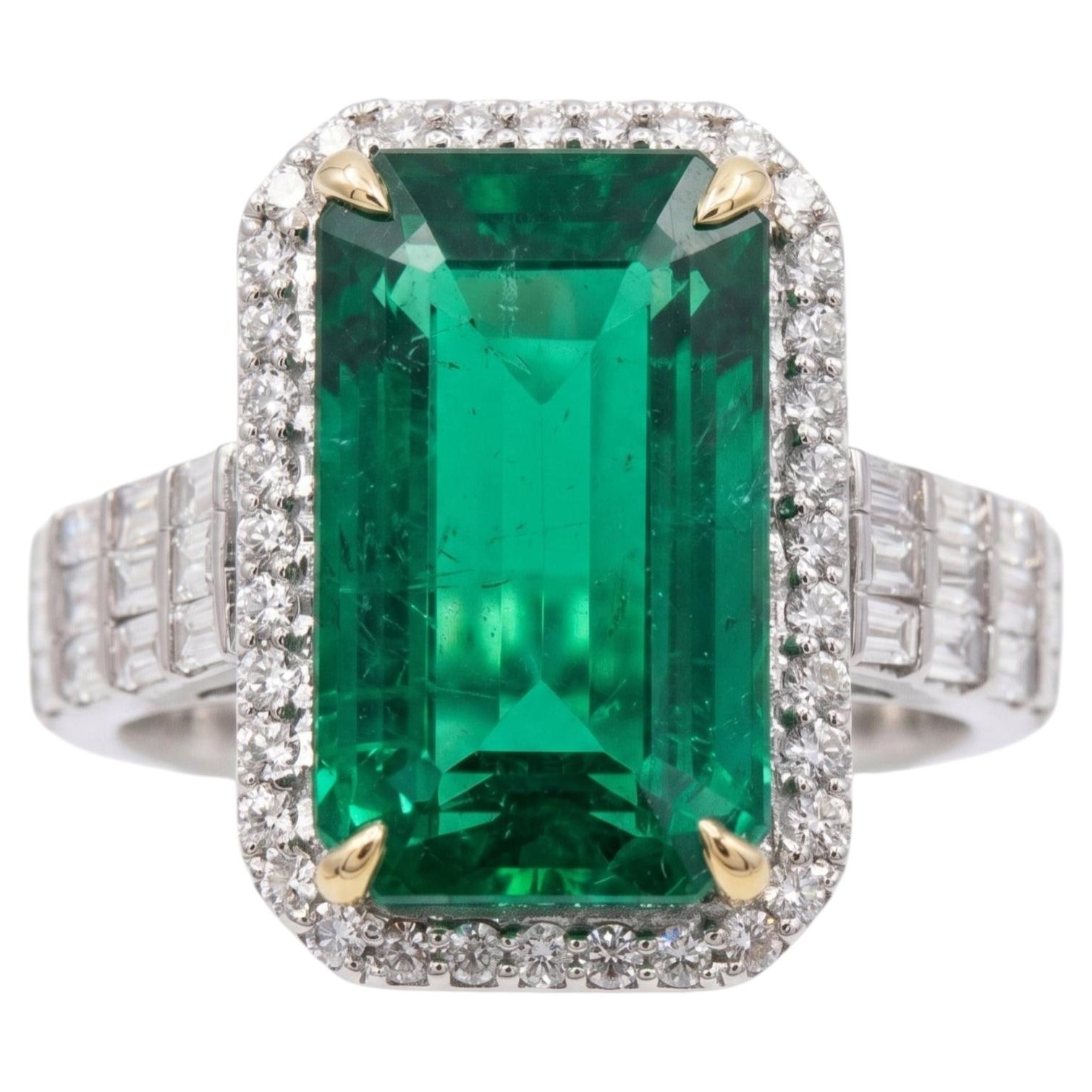 6.80 Carat Cocktail Emerald Ring made in 18K White Gold