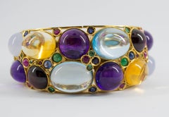 6.80 Carat Emerald Ruby Sapphire Amethyst Tourmaline Yellow Gold Bracelet
