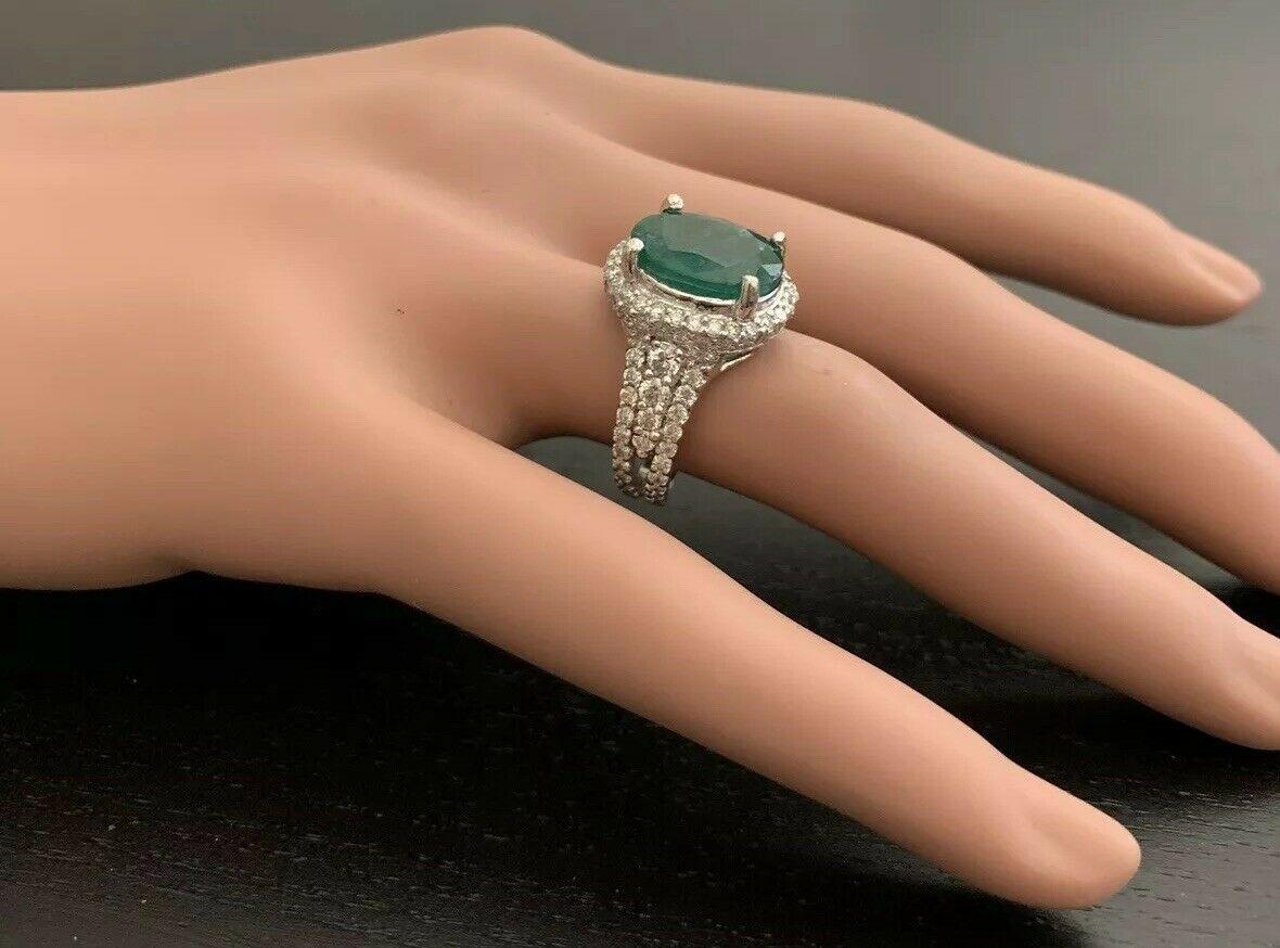 6.80 Carat Natural Emerald and Diamond 14 Karat Solid White Gold Ring For Sale 3