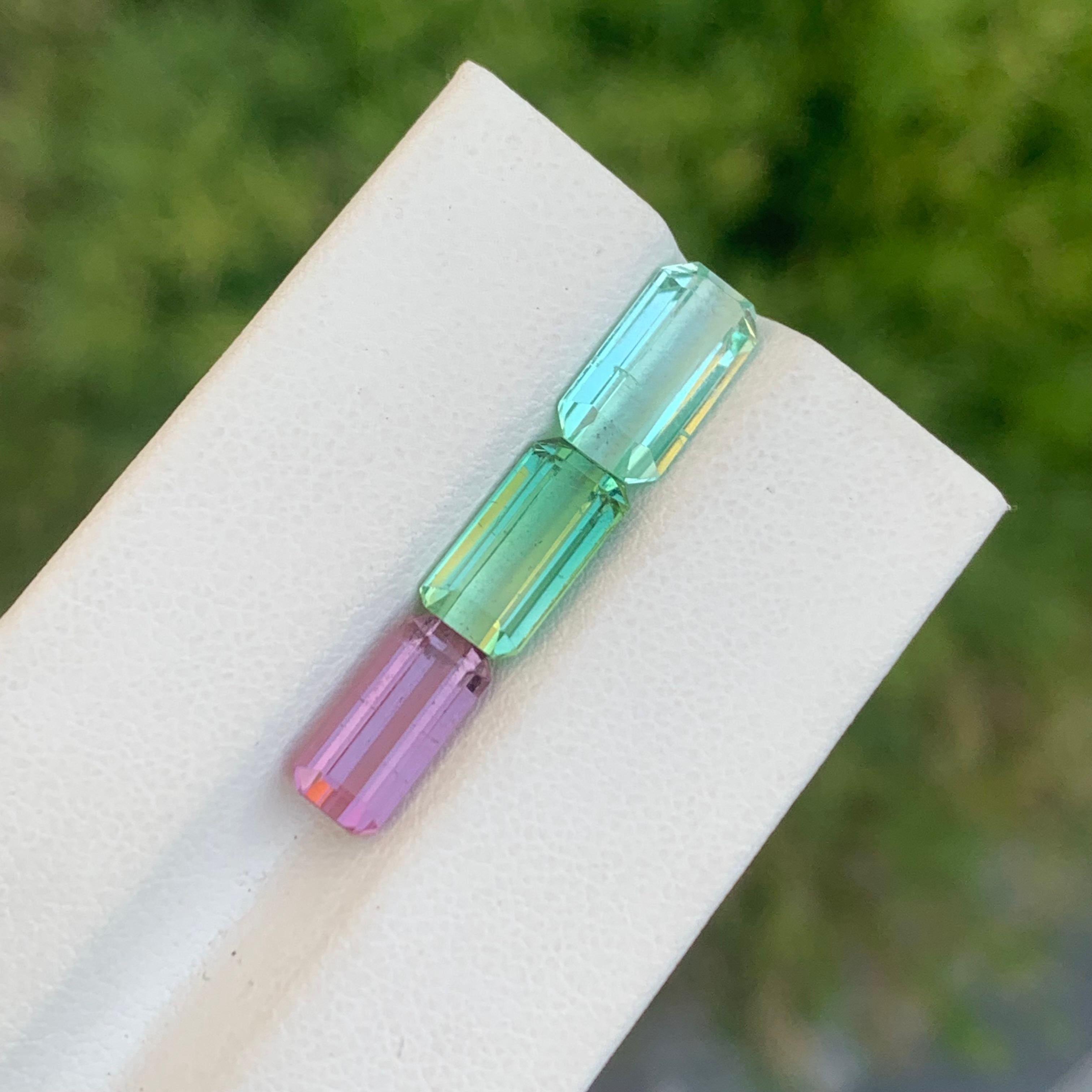 Arts and Crafts 6.80 Carat Natural Loose Tourmaline Set Emerald Shape Gem For Jewellery Making en vente