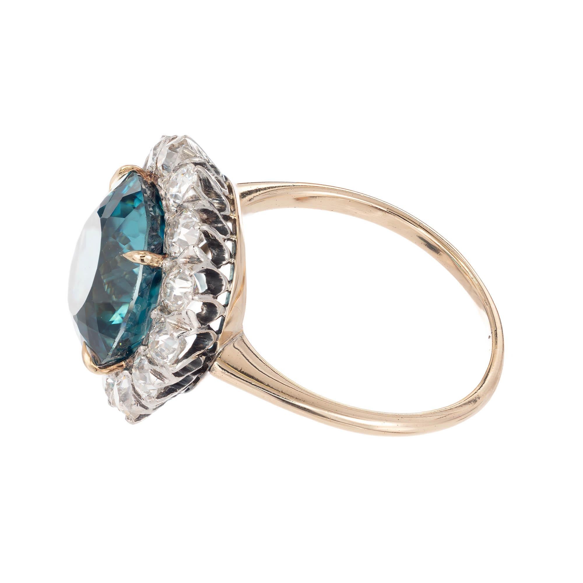 Women's 6.80 Carat Round Blue Zircon Diamond Halo Gold Platinum Engagement Ring