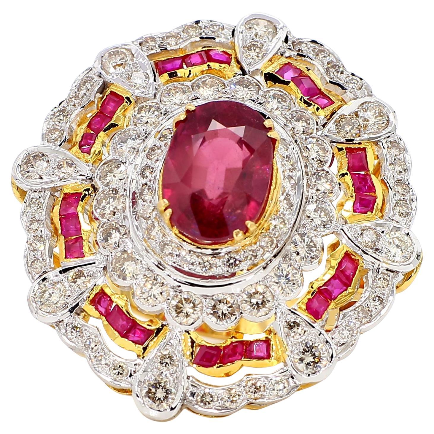 6.80 Carat Ruby and 2.44 Diamond 18K Gold Ring