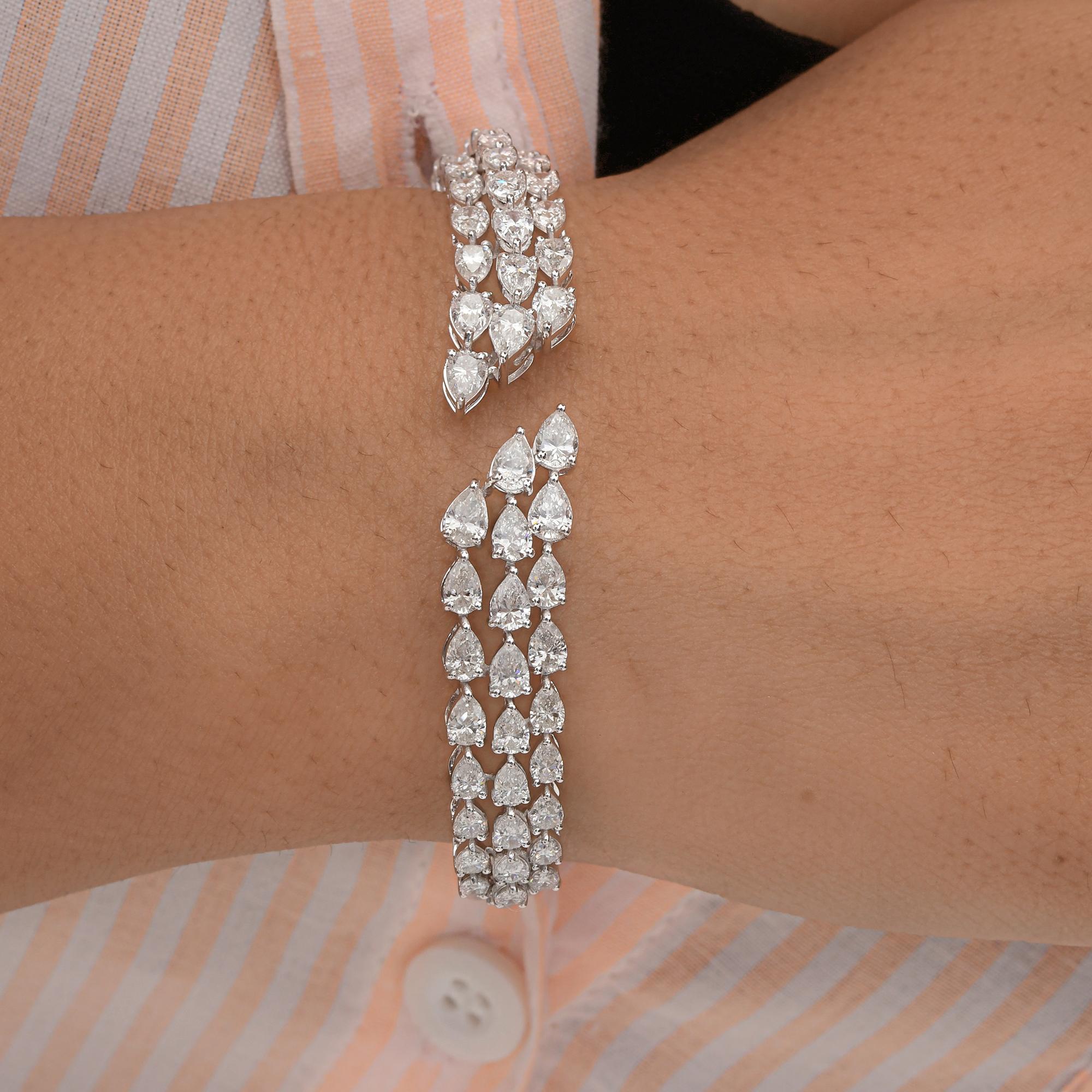 Modern 6.80 Carat SI/H Pear Brilliant Cut Diamond Cuff Bangle Bracelet 18k White Gold For Sale