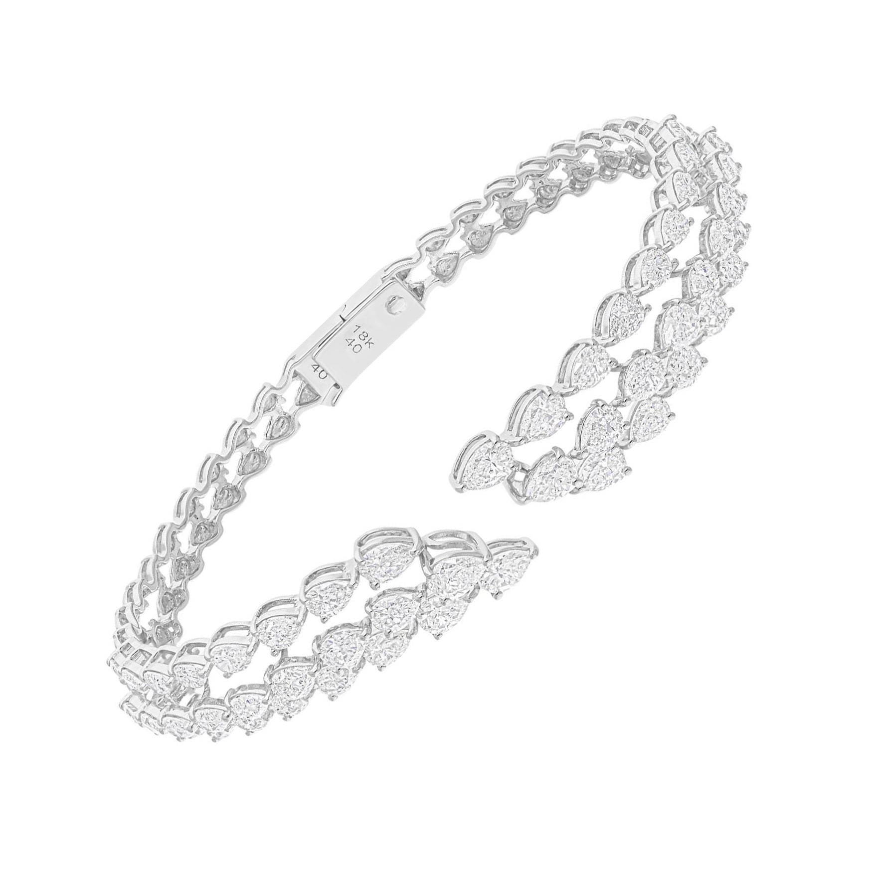 Manschettenarmband aus 18 Karat Weißgold mit 6,80 Karat SI/H birnenförmigem Diamanten im Brillantschliff