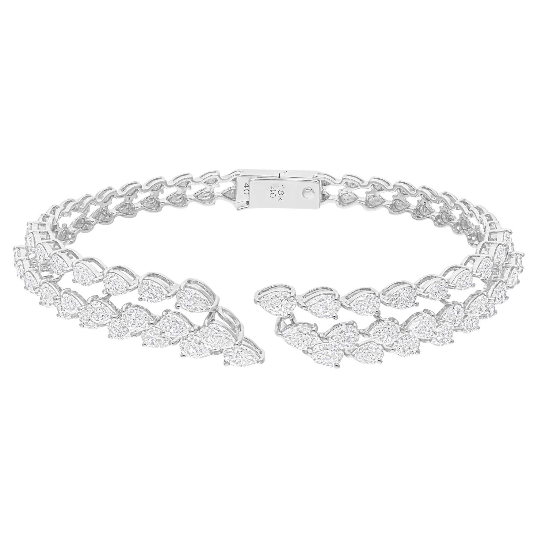 6.80 Carat SI/H Pear Brilliant Cut Diamond Cuff Bangle Bracelet 18k White Gold