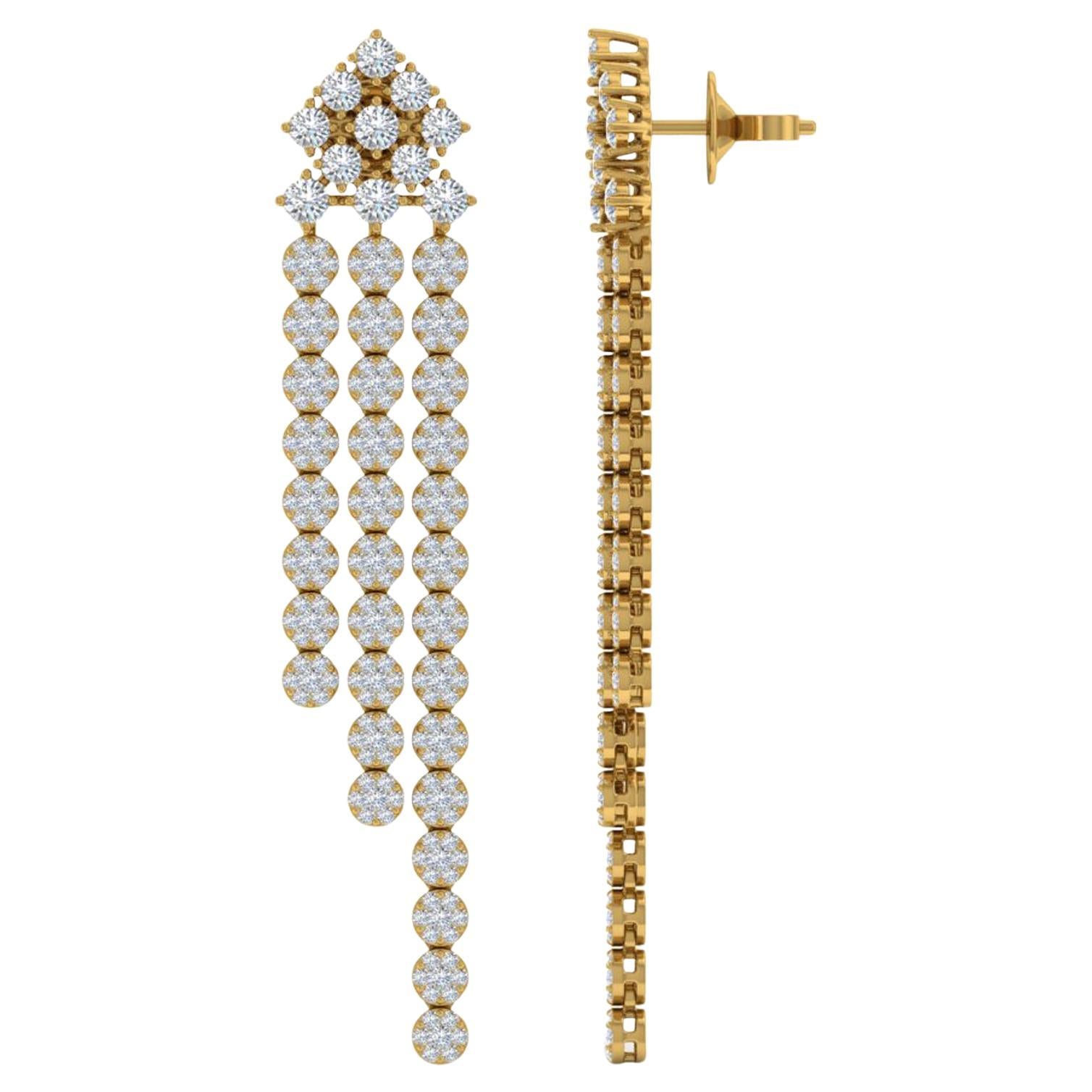 6,80 Karat SI/H Diamant-Kronleuchter-Ohrringe aus 14k Gelbgold mit rundem Brillantschliff