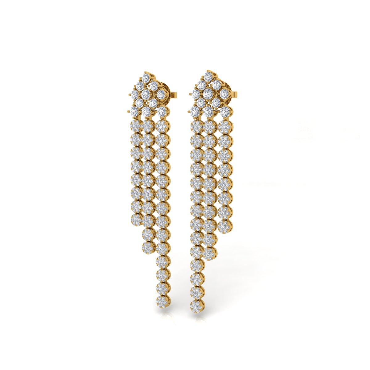 Moderne Boucles d'oreilles chandelier en or jaune 18 carats 6,80 carats SI/H de diamants ronds taillés en brillant en vente