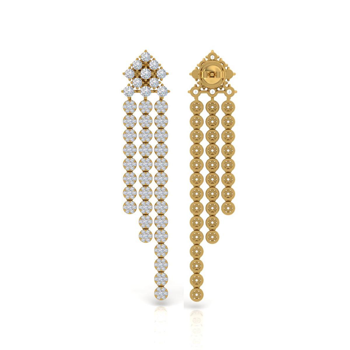Boucles d'oreilles chandelier en or jaune 18 carats 6,80 carats SI/H de diamants ronds taillés en brillant Neuf - En vente à Diera, Dubai