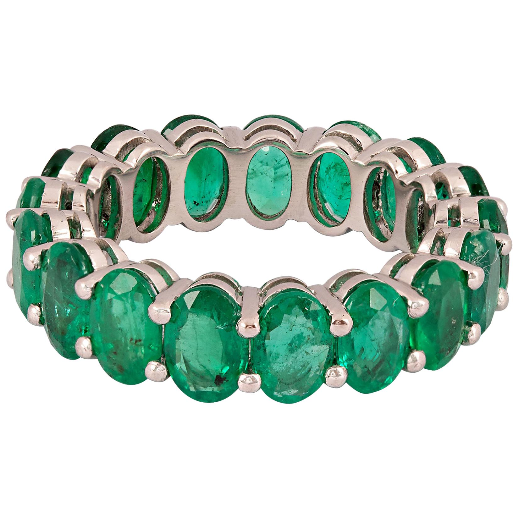 Gems Are Forever 6.80 Carat Total Oval Emerald Platinum Eternity Band