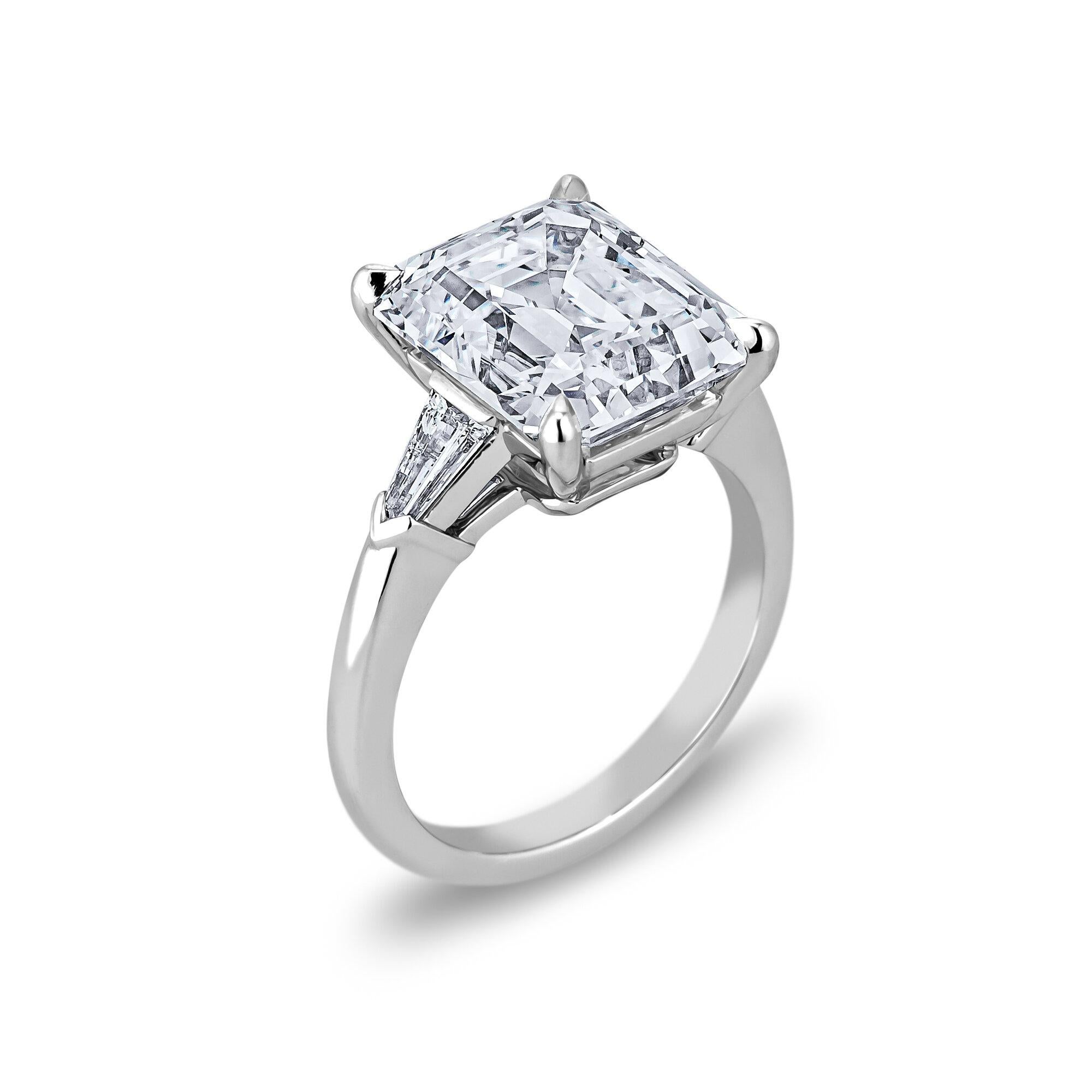 Contemporary 6.80 Carat Vintage Emerald Cut Diamond Platinum Engagement Ring