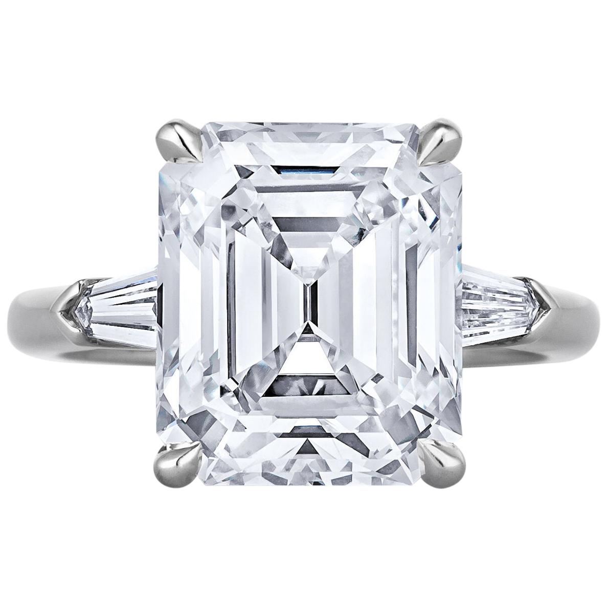 6.80 Carat Vintage Emerald Cut Diamond Platinum Engagement Ring