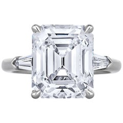 6.80 Carat Vintage Emerald Cut Diamond Platinum Engagement Ring