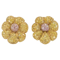 6.80 Carat Yellow and Pink Diamonds Flower Earrings