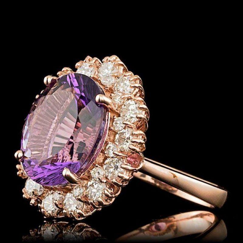 6.80 Carats Natural Amethyst and Diamond 14K Solid Rose Gold Ring

Total Natural Oval Cut Amethyst Weights: Approx.  5.40 Carats 

Amethyst Measures: Approx. 13.00 x 11.00mm

Natural Round Diamonds Weight: Approx.  1.40 Carats (color G-H / Clarity