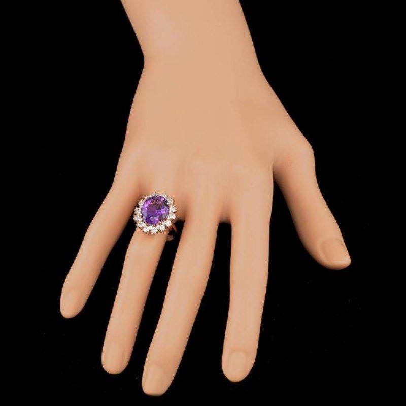 Mixed Cut 6.80 Carats Natural Amethyst and Diamond 14k Solid Rose Gold Ring For Sale