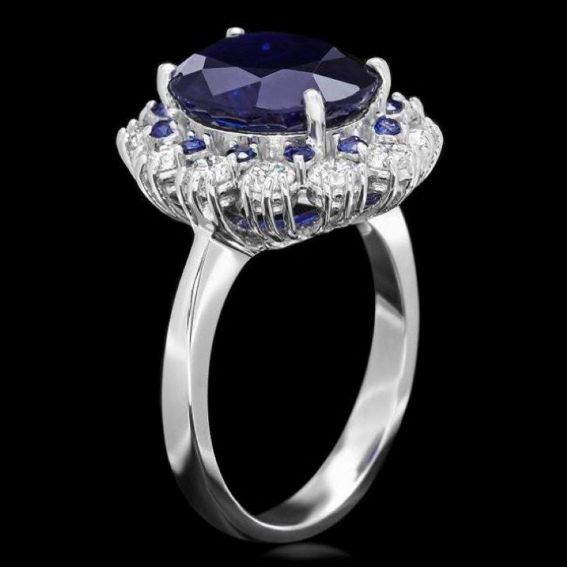 6.80 Carats Natural Blue Sapphire and Diamond 14K Solid White Gold Ring

Total Blue Sapphire Weight is: Approx. 5.80 Carats

Sapphire Measures: Approx. 12.00 x 9.00mm (1 oval)

Sapphire Measures: Approx. 1.7 mm (12 Round)

Sapphire treatment: