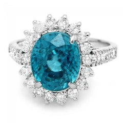 6.80 Carats Natural Very Nice Looking Zircon and Diamond 14K Solid White Gold Ri
