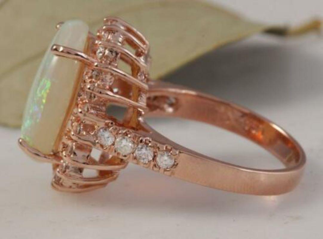 Mixed Cut 6.80 Ct Natural Impressive Australian Opal and Diamond 14K Solid Rose Gold Ring For Sale