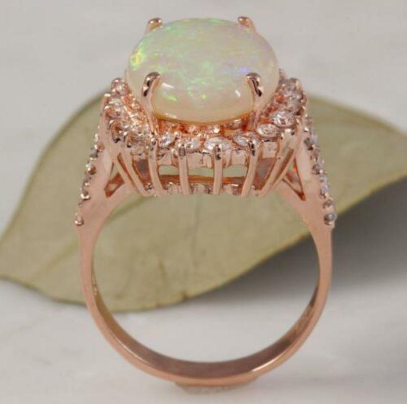 Women's 6.80 Ct Natural Impressive Australian Opal and Diamond 14K Solid Rose Gold Ring For Sale
