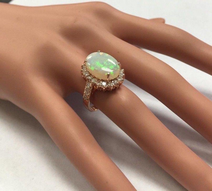 6.80 Ct Natural Impressive Australian Opal and Diamond 14K Solid Rose Gold Ring For Sale 3