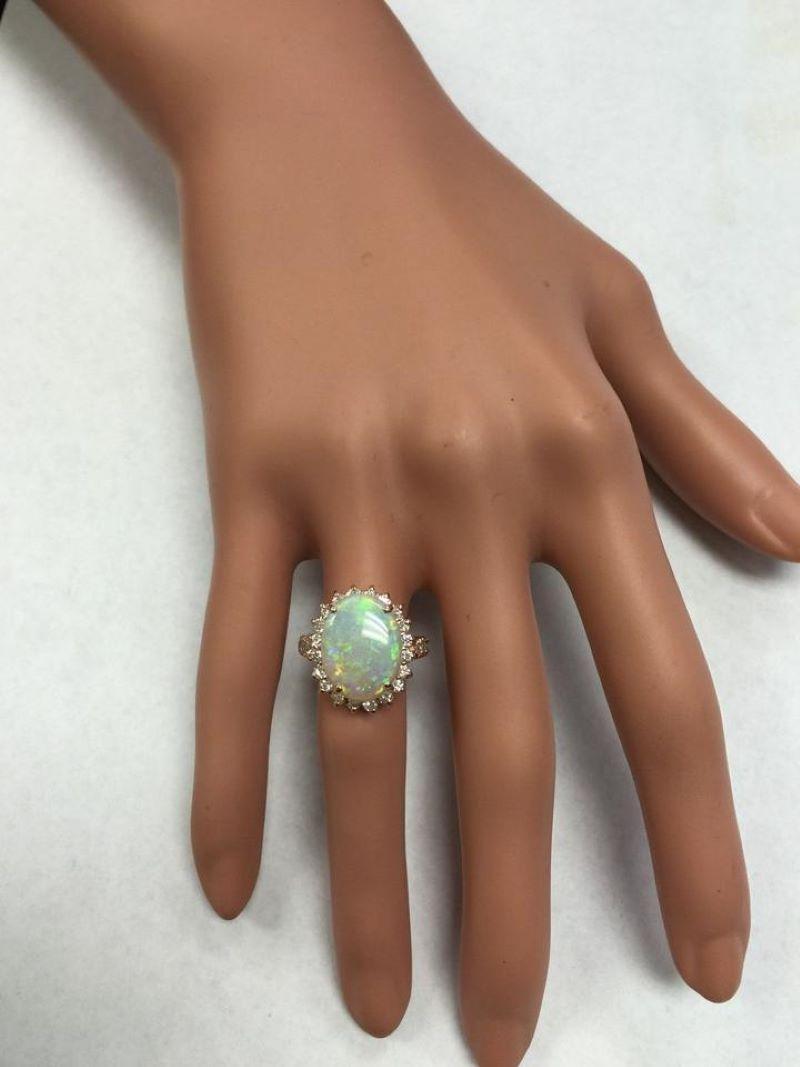 6.80 Ct Natural Impressive Australian Opal and Diamond 14K Solid Rose Gold Ring For Sale 4