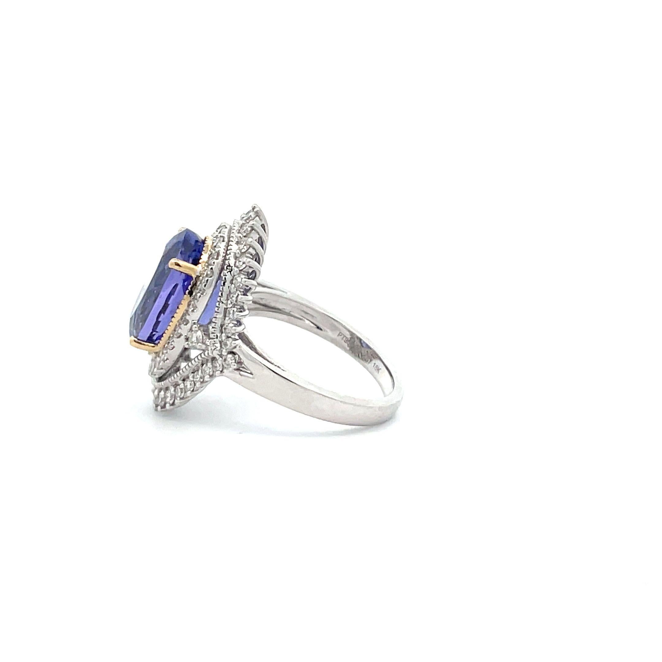 Oval Cut 6.80ct Oval-Cut Tanzanite Double Diamond Halo Cluster Cocktail Engagement Ring