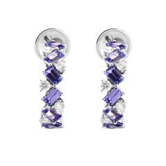 6.80 cts tw Tanzanite and Diamond Hoop Earrings