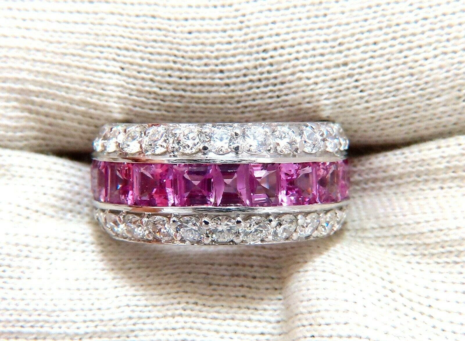Princess Cut 6.80 Carat Natural Pink Sapphires 3.60ct Diamonds Eternity Ring 14kt Revolver