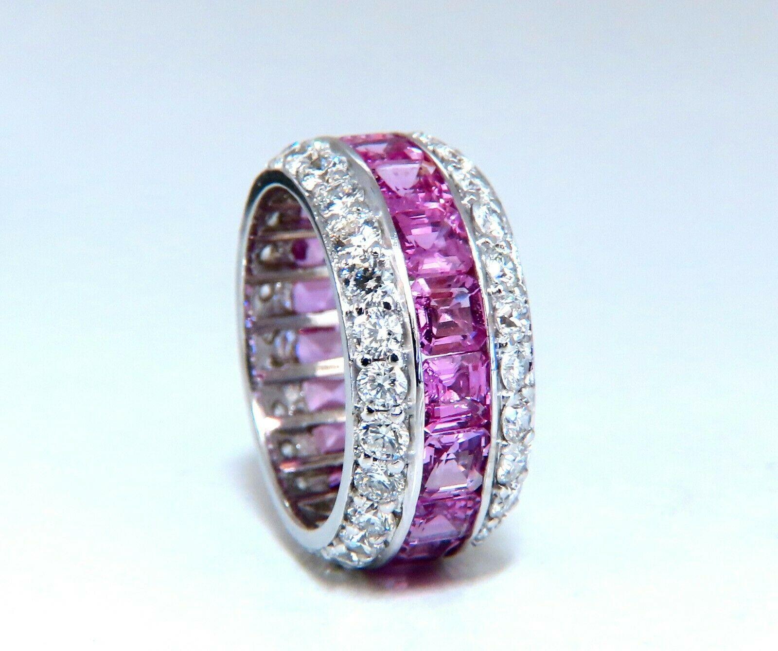 6.80 Carat Natural Pink Sapphires 3.60ct Diamonds Eternity Ring 14kt Revolver 2