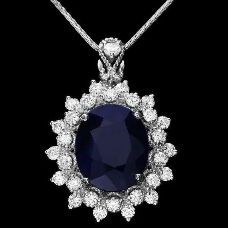 Mixed Cut 6.80Ct Natural Sapphire and Diamond 14K Solid White Gold Pendant For Sale