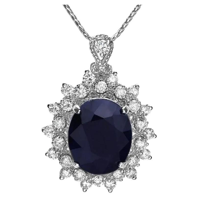 6.80Ct Natural Sapphire and Diamond 14K Solid White Gold Pendant For Sale