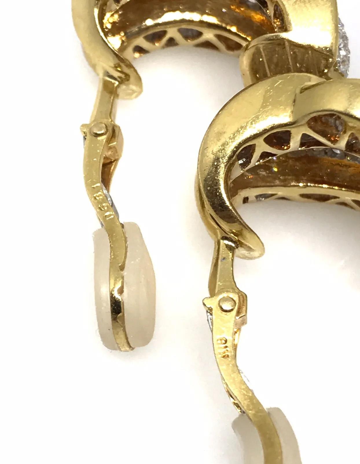 6.81 Carat Baguette and Pave Diamond Half Hoop Earrings in 18k Yellow Gold In Excellent Condition For Sale In La Jolla, CA