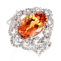 Anillo cóctel de topacio imperial natural y diamantes de 6,81 quilates, engastado en platino
