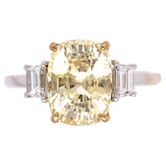 6.81 Carat No Heat Yellow Sapphire Diamond Gold Ring Estate Fine Jewelry GIA