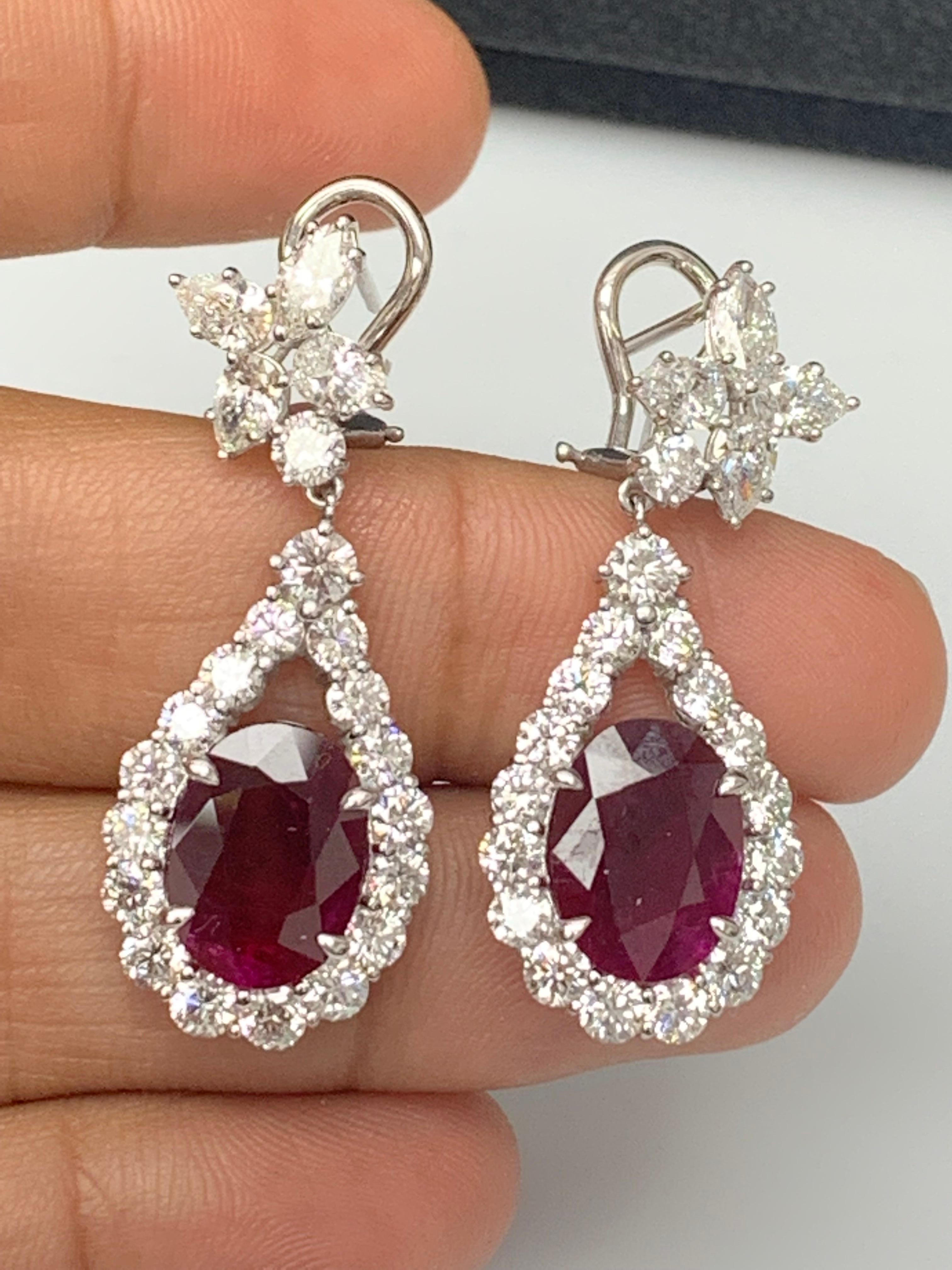 6.81 Carat Ruby and Diamond Drop Earrings in 18K White Gold For Sale 4
