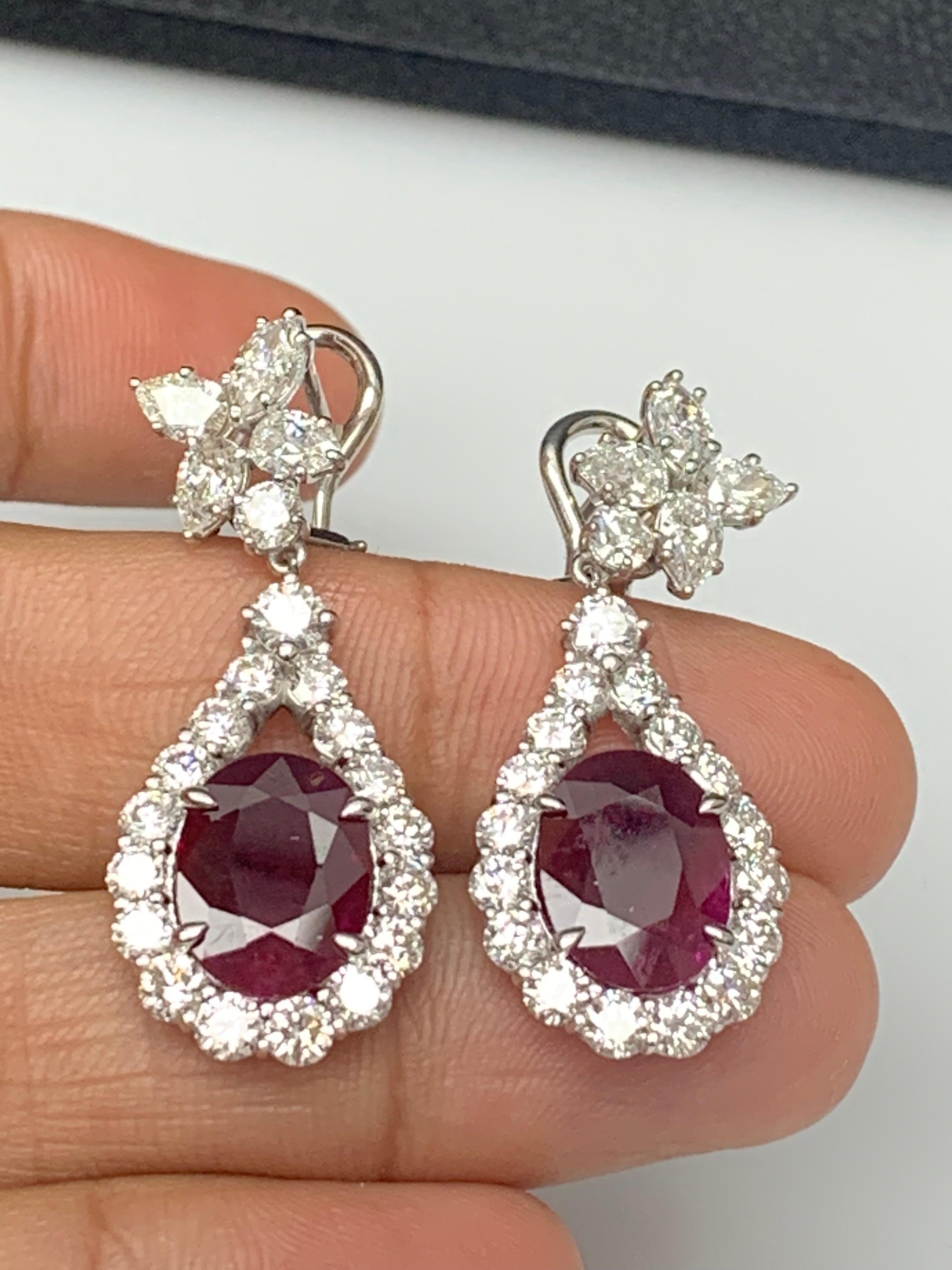 6.81 Carat Ruby and Diamond Drop Earrings in 18K White Gold For Sale 5
