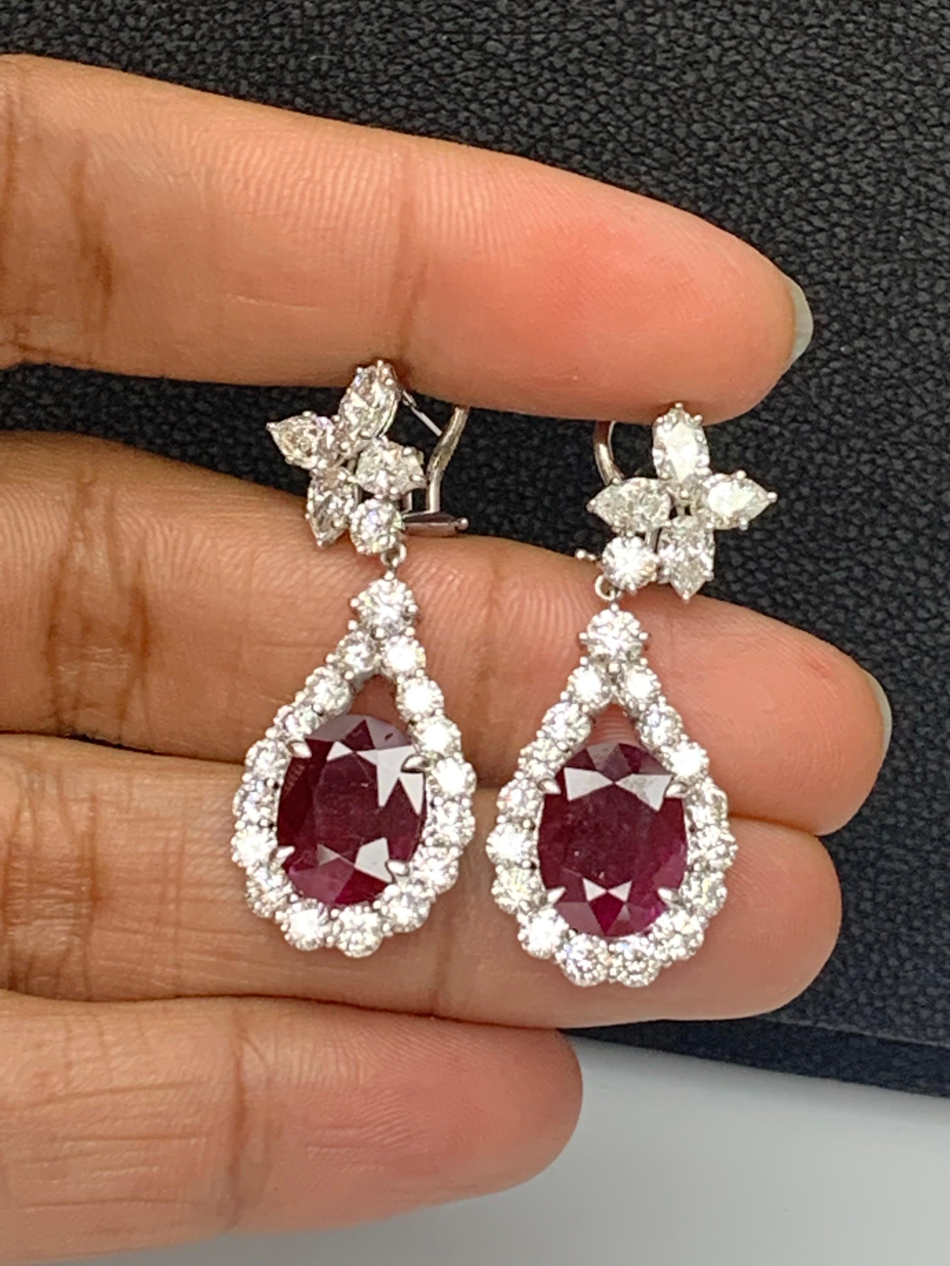 6.81 Carat Ruby and Diamond Drop Earrings in 18K White Gold For Sale 7