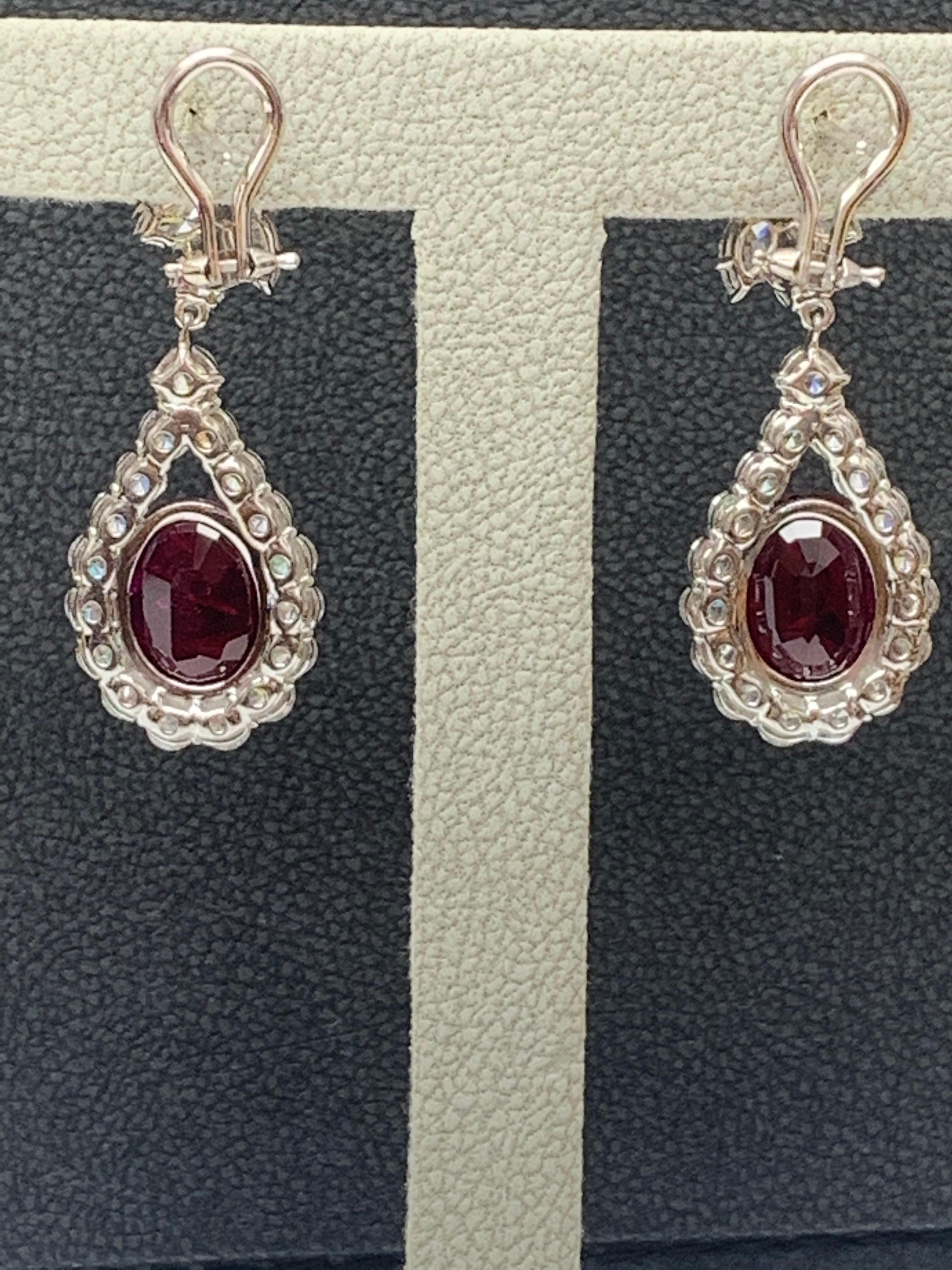 6.81 Carat Ruby and Diamond Drop Earrings in 18K White Gold For Sale 2