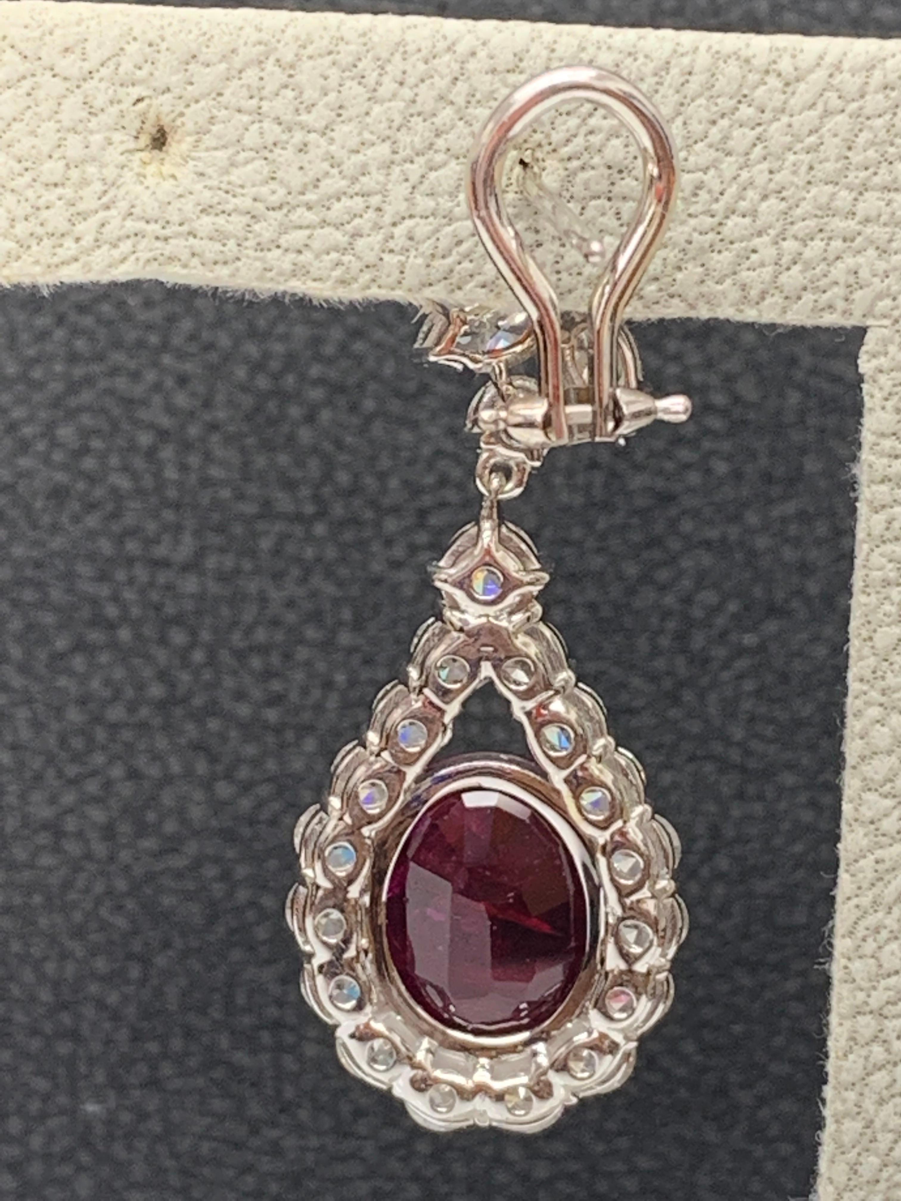 6.81 Carat Ruby and Diamond Drop Earrings in 18K White Gold For Sale 3