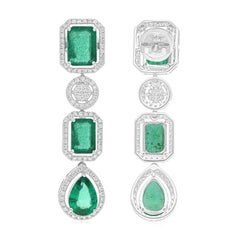 6.81 Carat Zambian Emerald 0.90 Carat SI/H Diamond 18 Karat White Gold Earrings