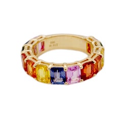 6.81 Ct Multi Color Sapphire in 14k Yellow Gold Band Ring