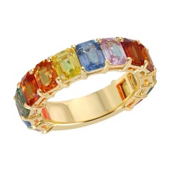 6.81 Ct Multi Color Sapphire in 14k Yellow Gold Band Ring