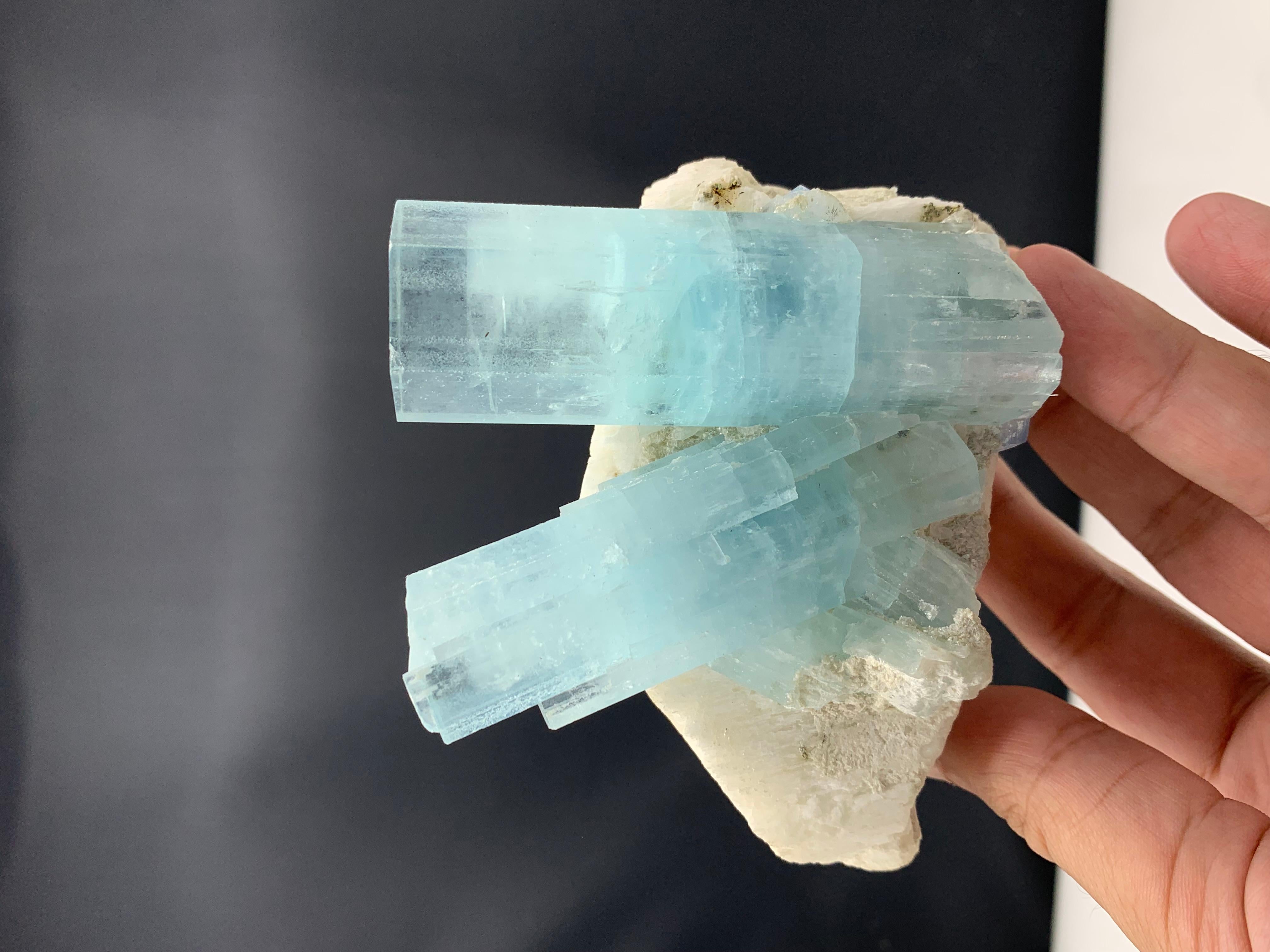 681.51 Gram Pretty Dual Aquamarine Crystal Attached With Feldspar From Pakistan  For Sale 4