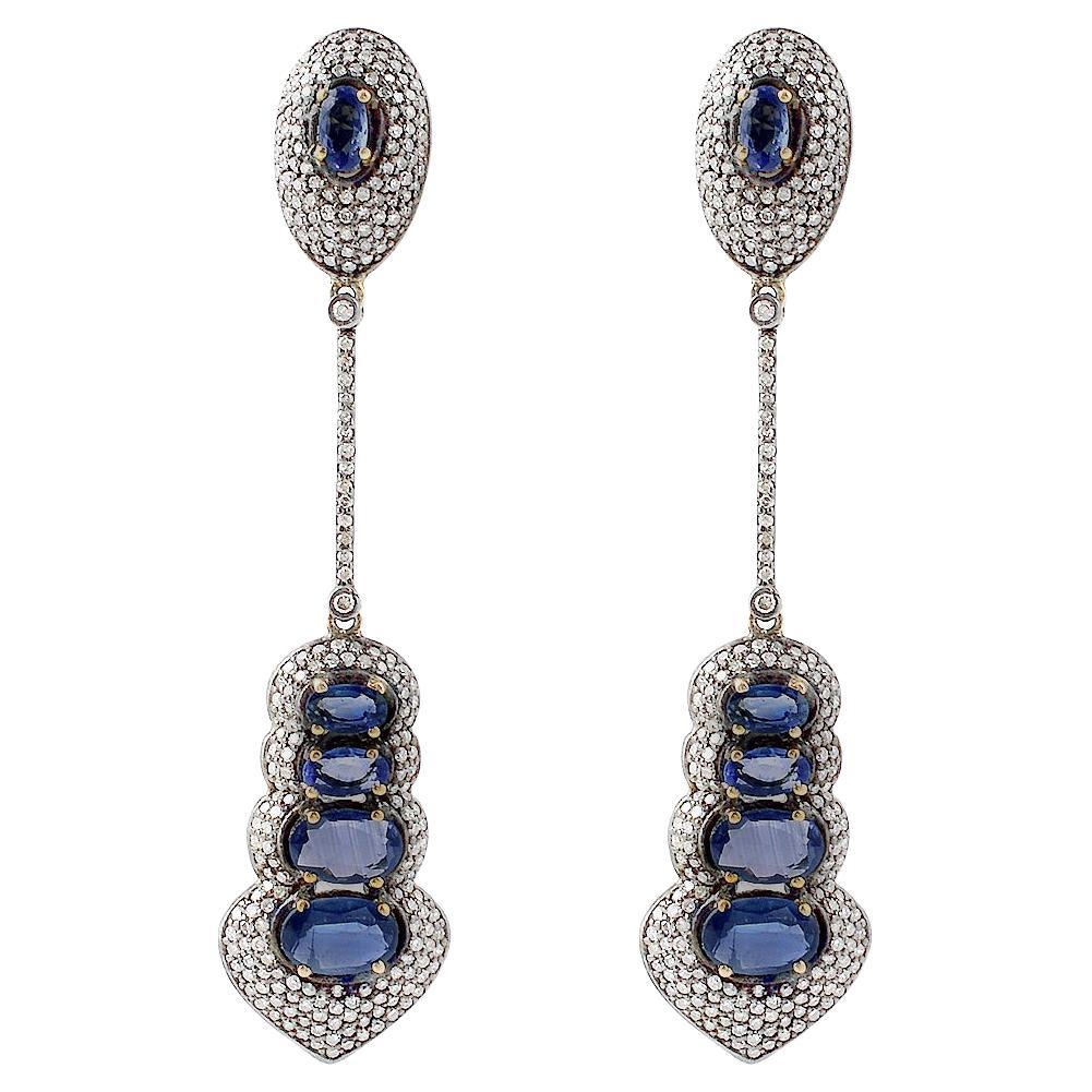 Details about   925 Sterling Silver Sapphire & Pave Diamond Vintage Victorian Earring Jewelry 