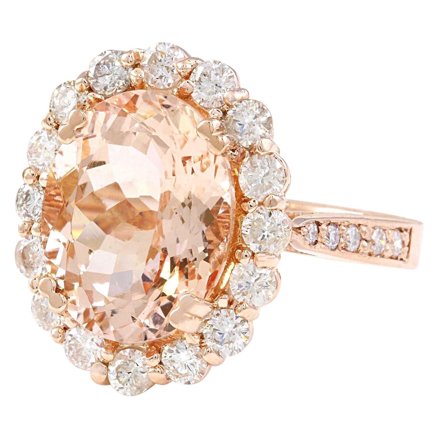 6.82 Carat Natural Morganite 14K Solid Rose Gold Diamond Ring
 Item Type: Ring
 Item Style: Cocktail
 Material: 14K Rose Gold
 Mainstone: Morganite
 Stone Color: Peach
 Stone Weight: 5.62 Carat
 Stone Shape: Oval
 Stone Quantity: 1
 Stone