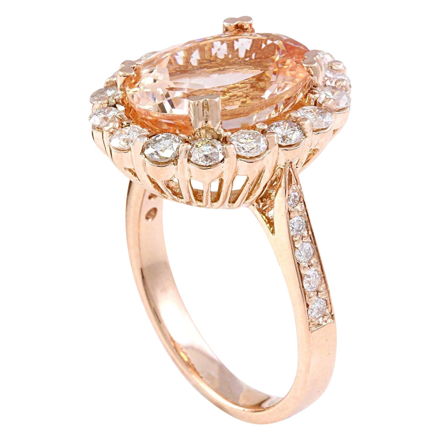 Morganite Diamond Ring In 14 Karat Solid Rose Gold  In New Condition For Sale In Los Angeles, CA